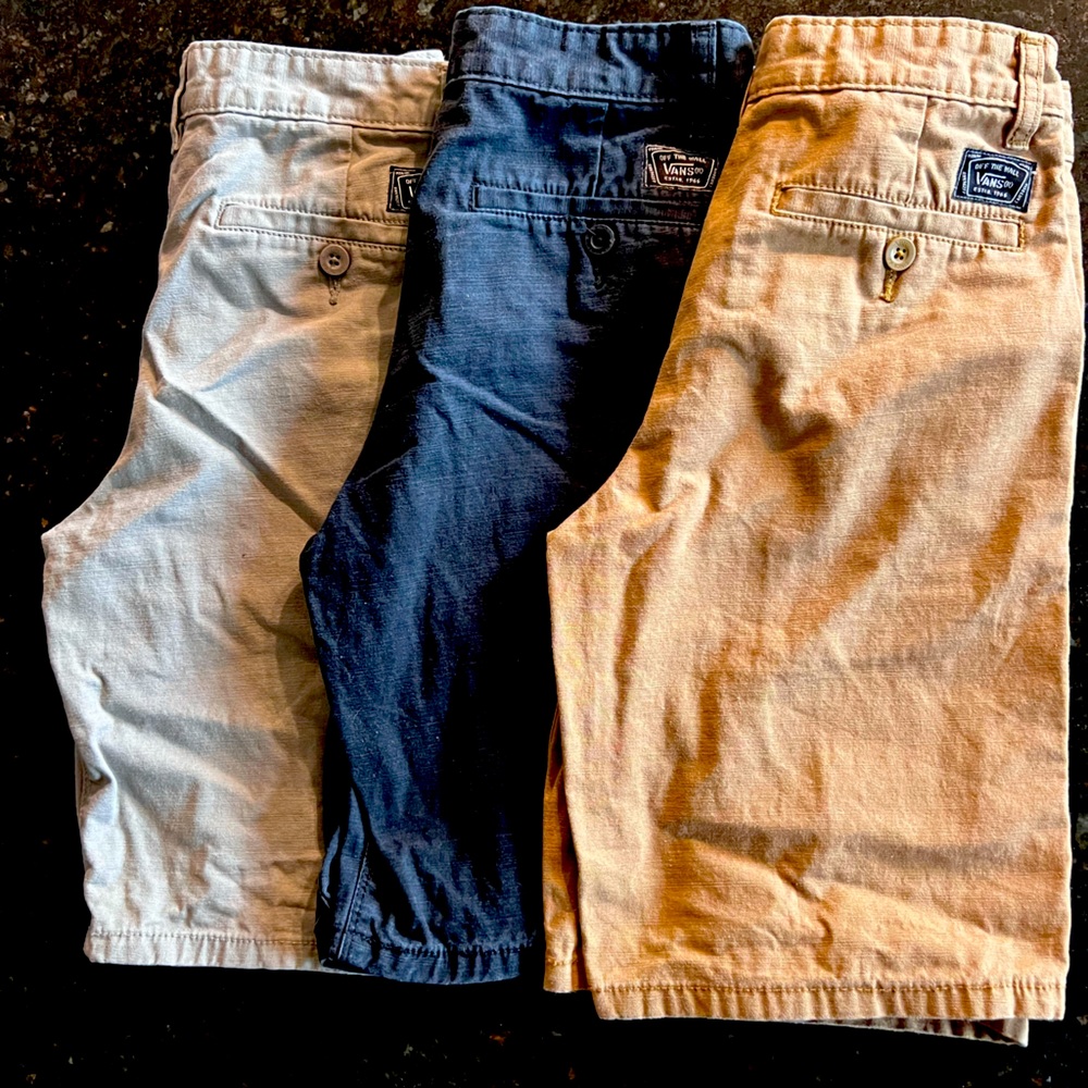 3 pair VANS boys shorts size 10 in like new condition black, rust, grey